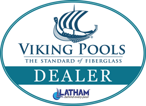 Viking pools fiberglass manufacturer official dealer logo.